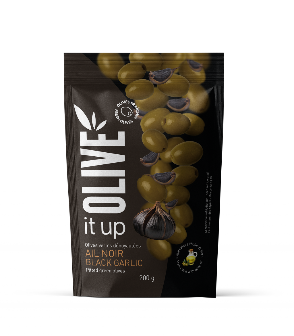 Olives vertes dénoyautées marinées à l'ail noir - Olive It Up, 200 g