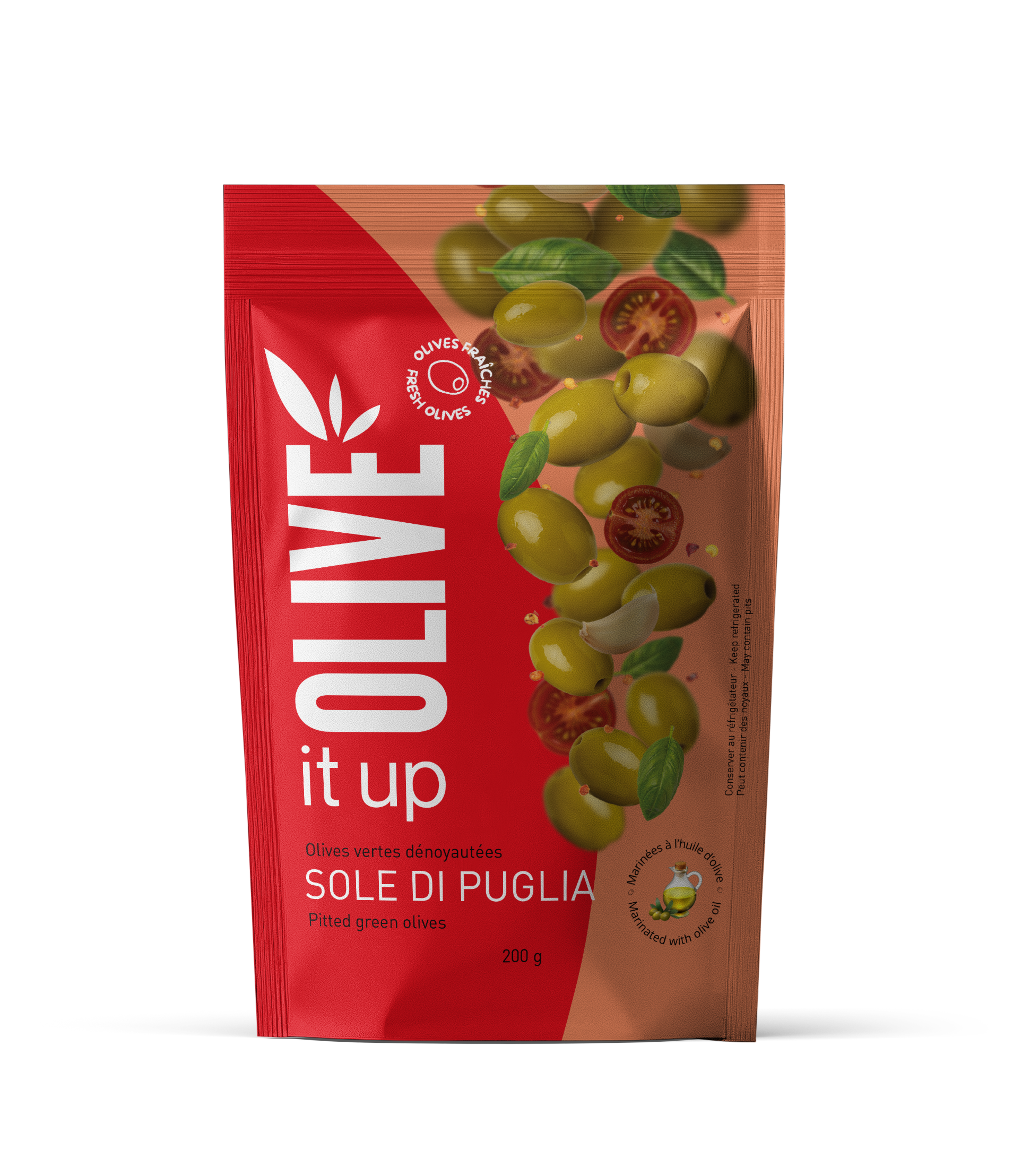 Olives vertes dénoyautées Sole di Puglia - Olive It Up, 200 g